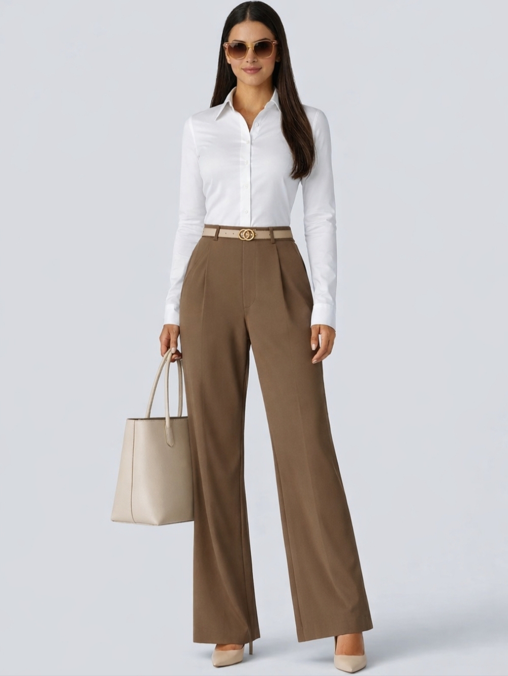 NWoT HALARA Stretch High Waist Pockets Pleated Flare Work Pants in Sepia L Tall